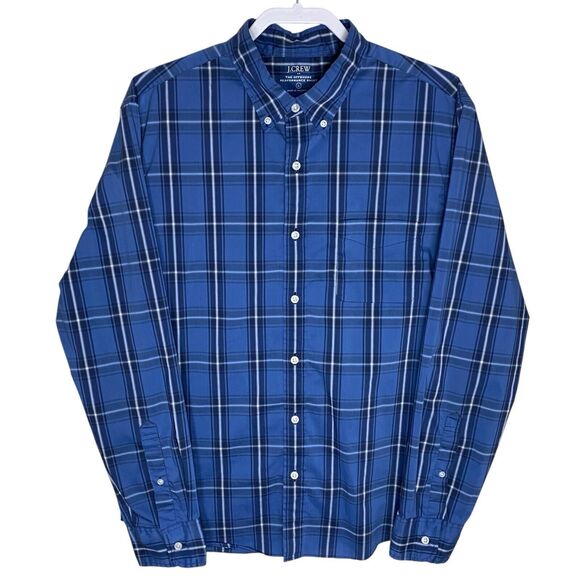 J Crew Offshore Performance Shirt Mens L Blue Plaid Button Down Preppy Casual - Picture 1 of 11